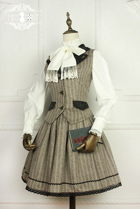 Vintage School Stripe Miss Point Lolita Vest and Skirt Set