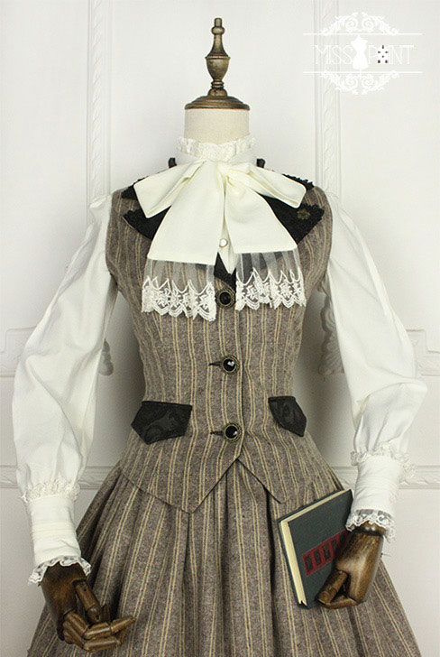 Vintage School Stripe Miss Point Lolita Vest and Skirt Set