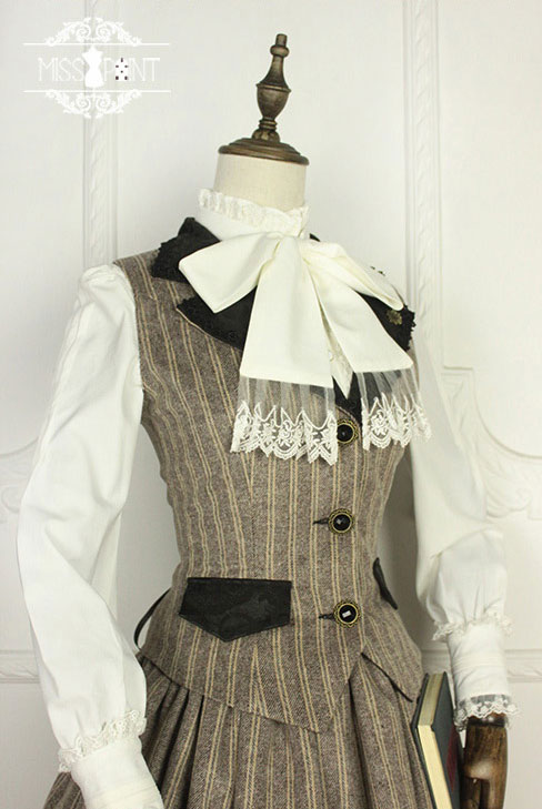 Vintage School Stripe Miss Point Lolita Vest and Skirt Set