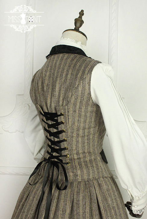 Vintage School Stripe Miss Point Lolita Vest and Skirt Set