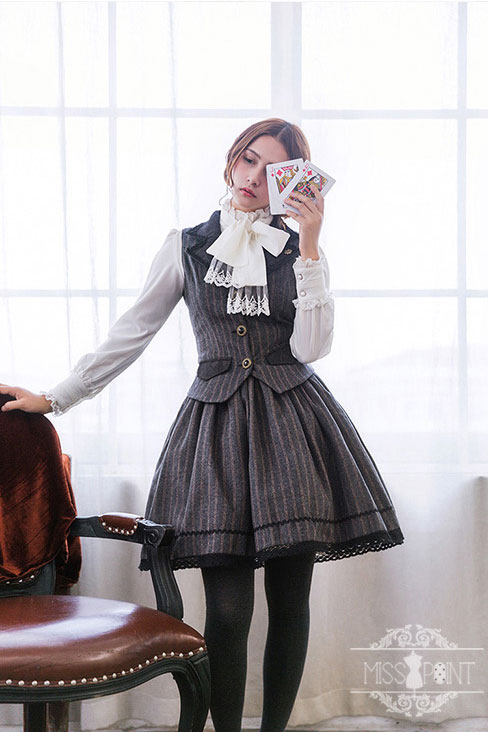 Vintage School Stripe Miss Point Lolita Vest and Skirt Set