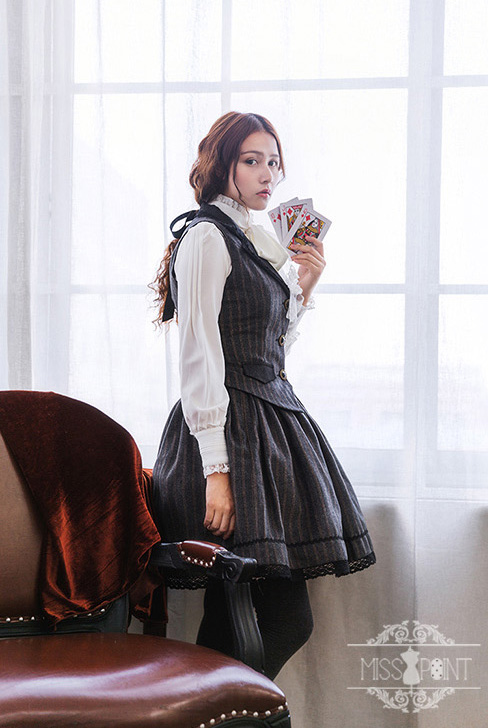 Vintage School Stripe Miss Point Lolita Vest and Skirt Set