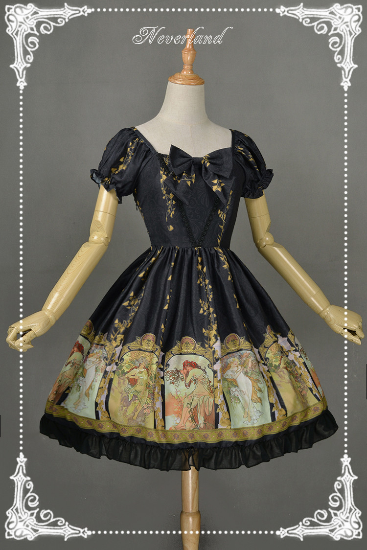 Mucha Four Seasons- Printed Neverland Lolita OP Dress