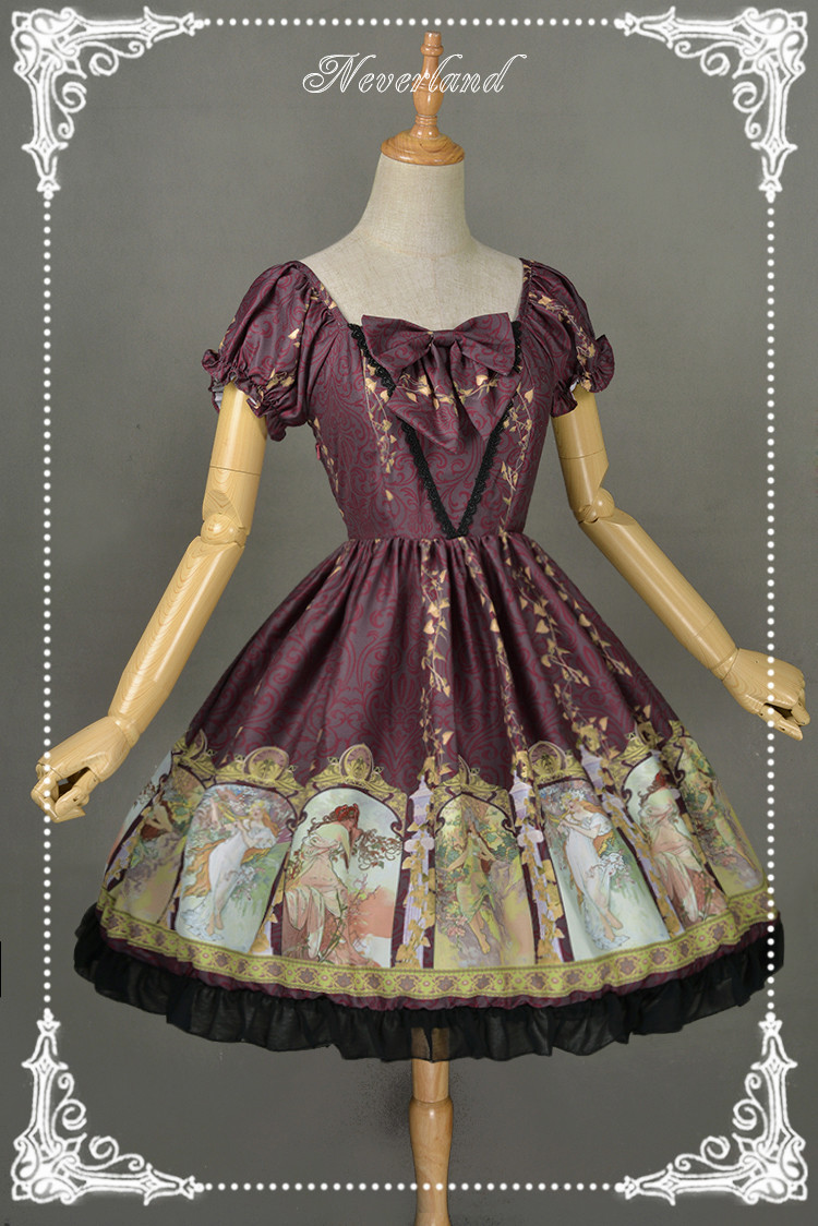 Mucha Four Seasons- Printed Neverland Lolita OP Dress