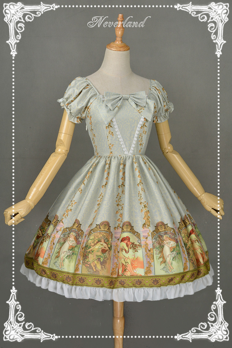 Mucha Four Seasons- Printed Neverland Lolita OP Dress