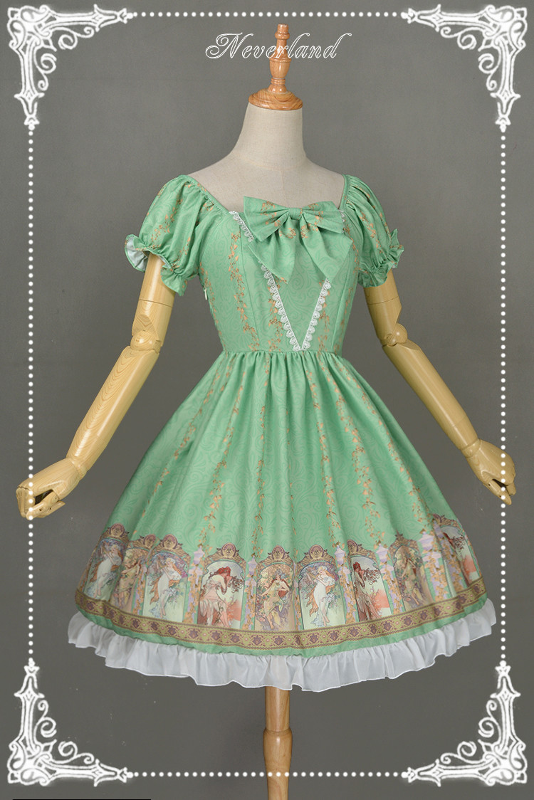 Mucha Four Seasons- Printed Neverland Lolita OP Dress