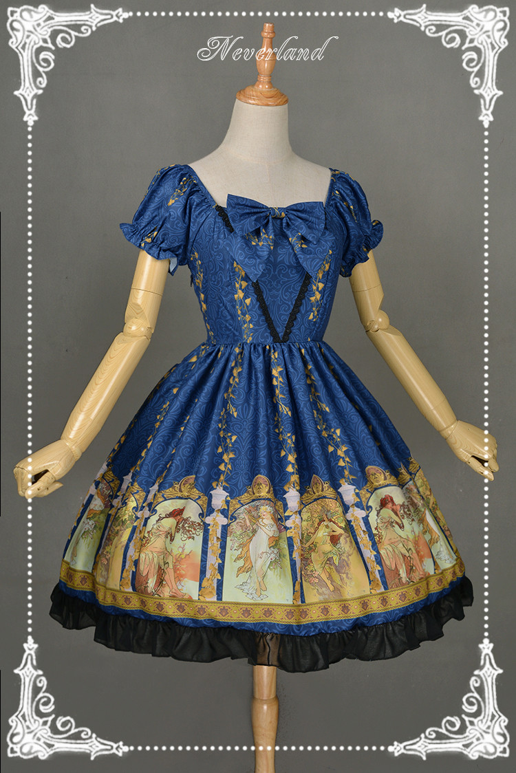 Mucha Four Seasons- Printed Neverland Lolita OP Dress
