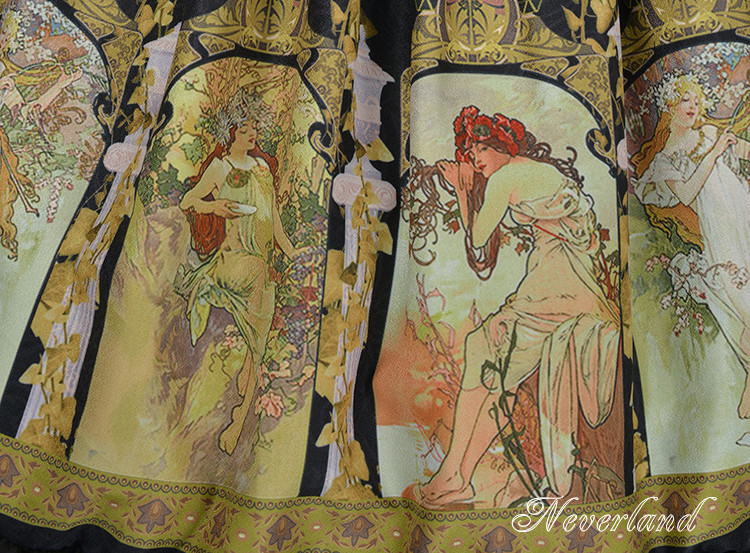 Mucha Four Seasons- Printed Neverland Lolita OP Dress