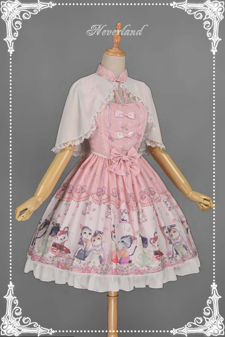 Chinese Cats\' Garden Party Qi Neverland Lolita Cape & OP Set