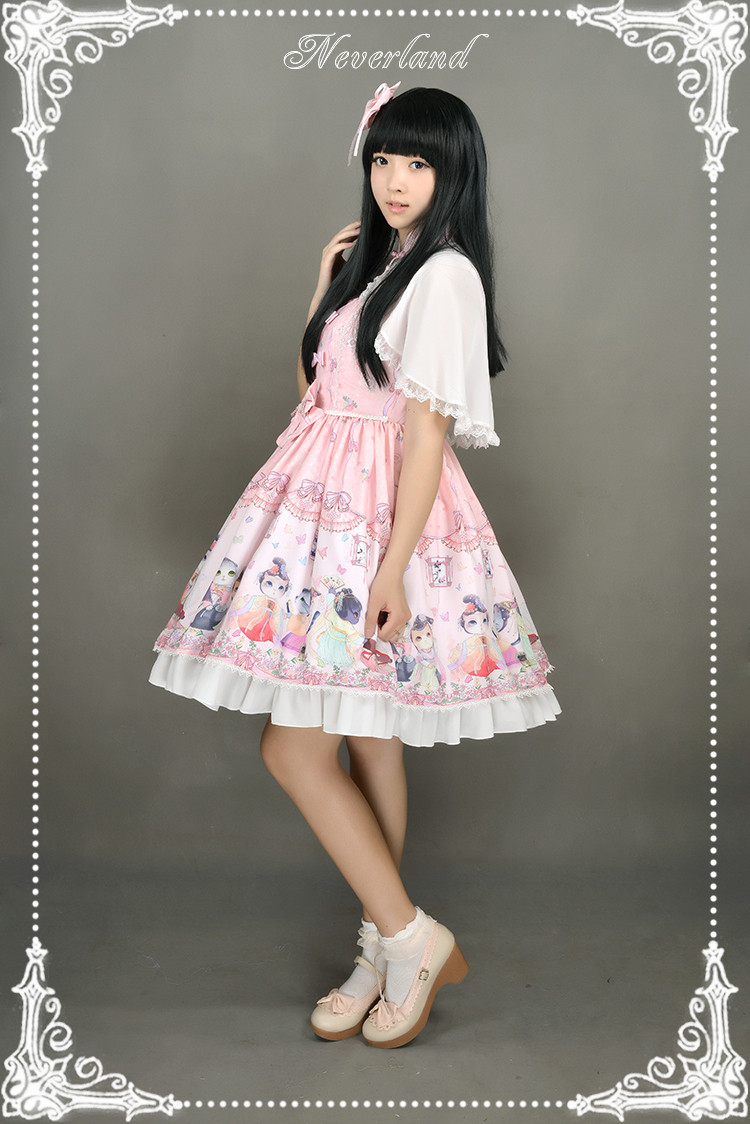 Chinese Cats\' Garden Party Qi Neverland Lolita Cape & OP Set