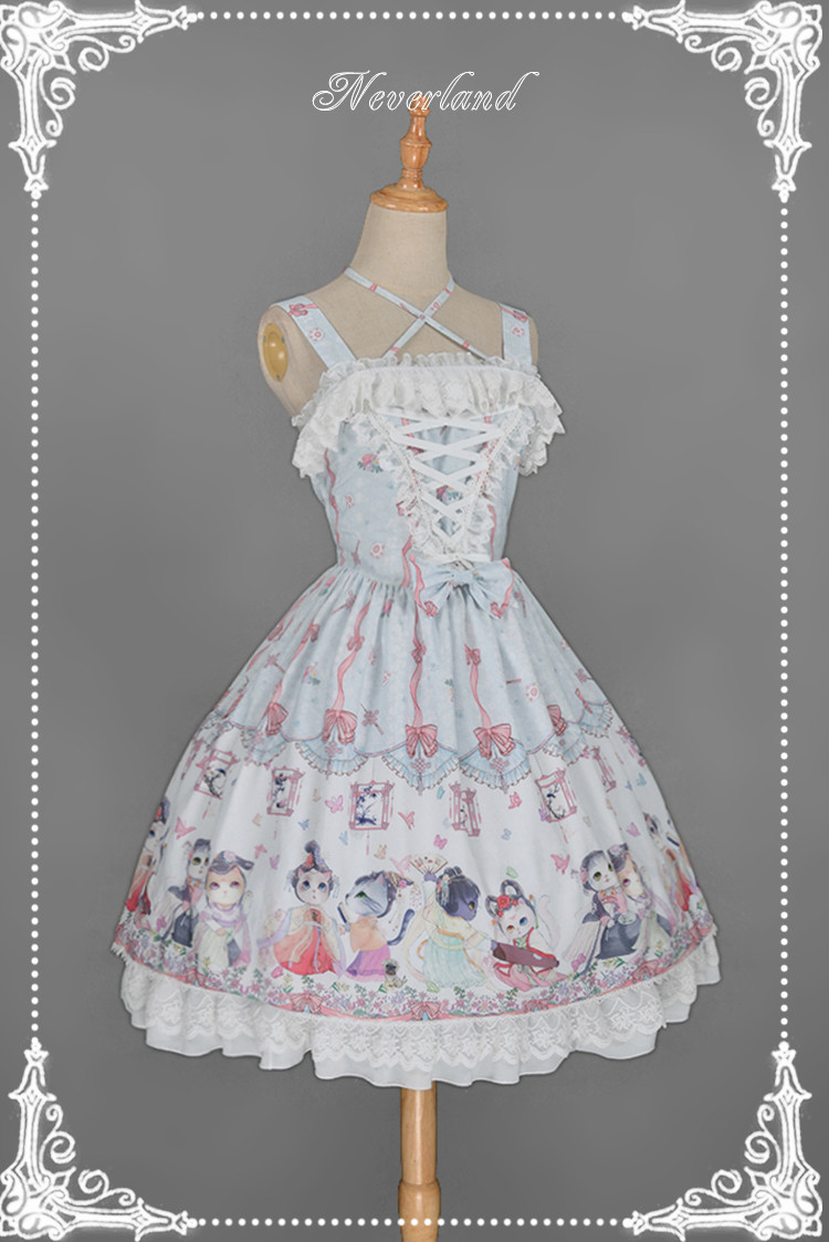 Chinese Cats\' Garden Party- Halter Neckline Neverland Lolita JSK
