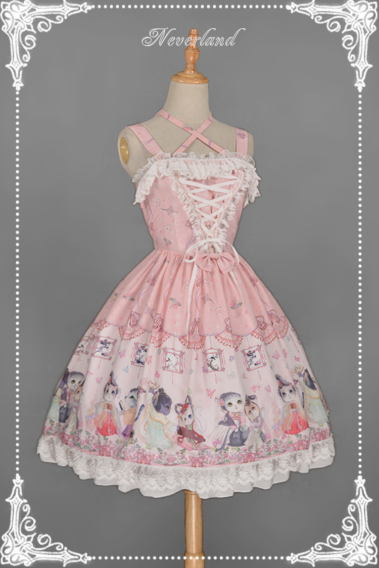 Chinese Cats\' Garden Party- Halter Neckline Neverland Lolita JSK