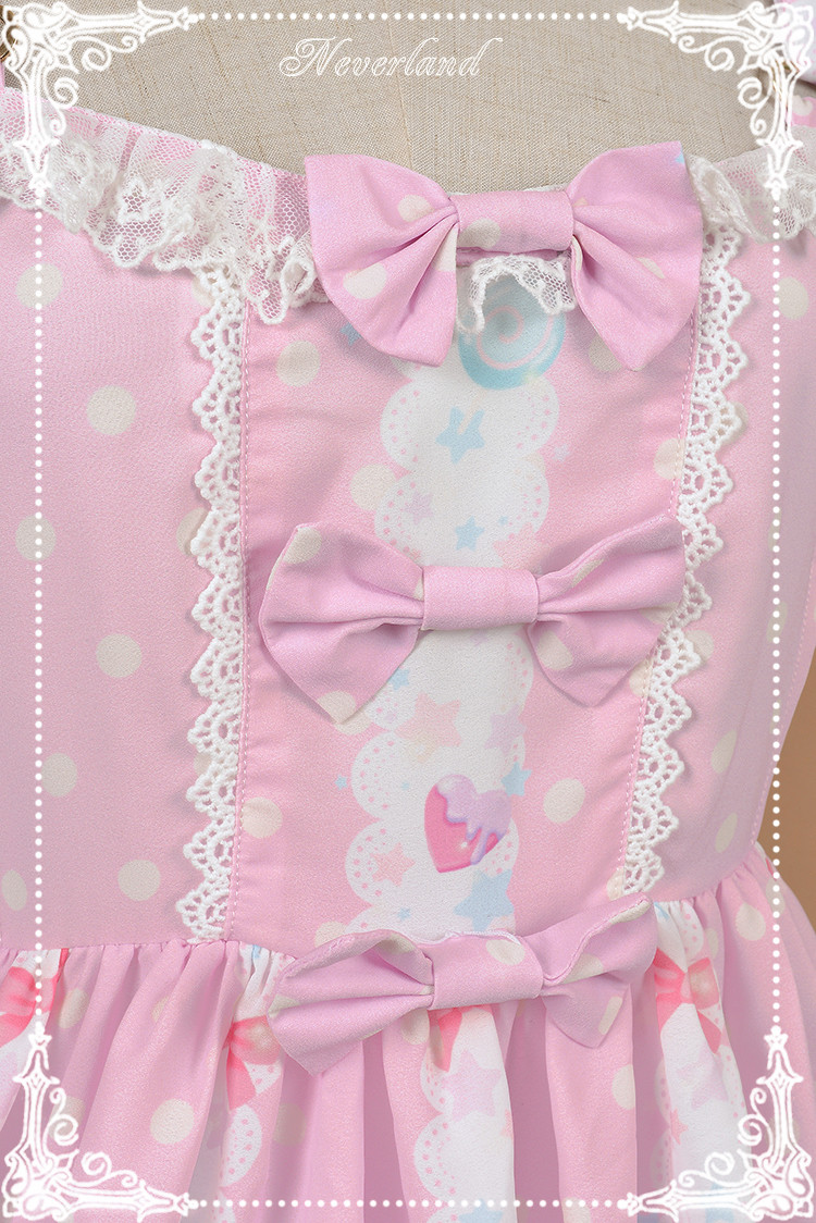 Candyland Sweet High Waist Neverland Lolita JSK with Detachable Bunny Eears Collar