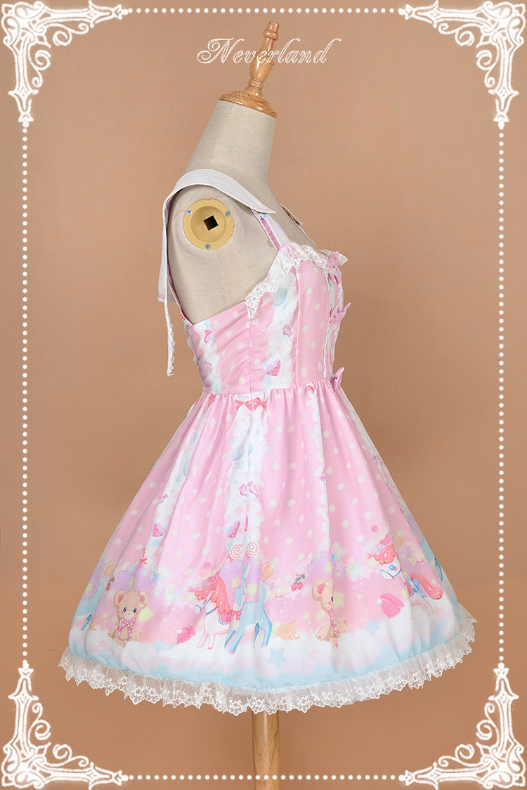 Candyland Sweet High Waist Neverland Lolita JSK with Detachable Bunny Eears Collar