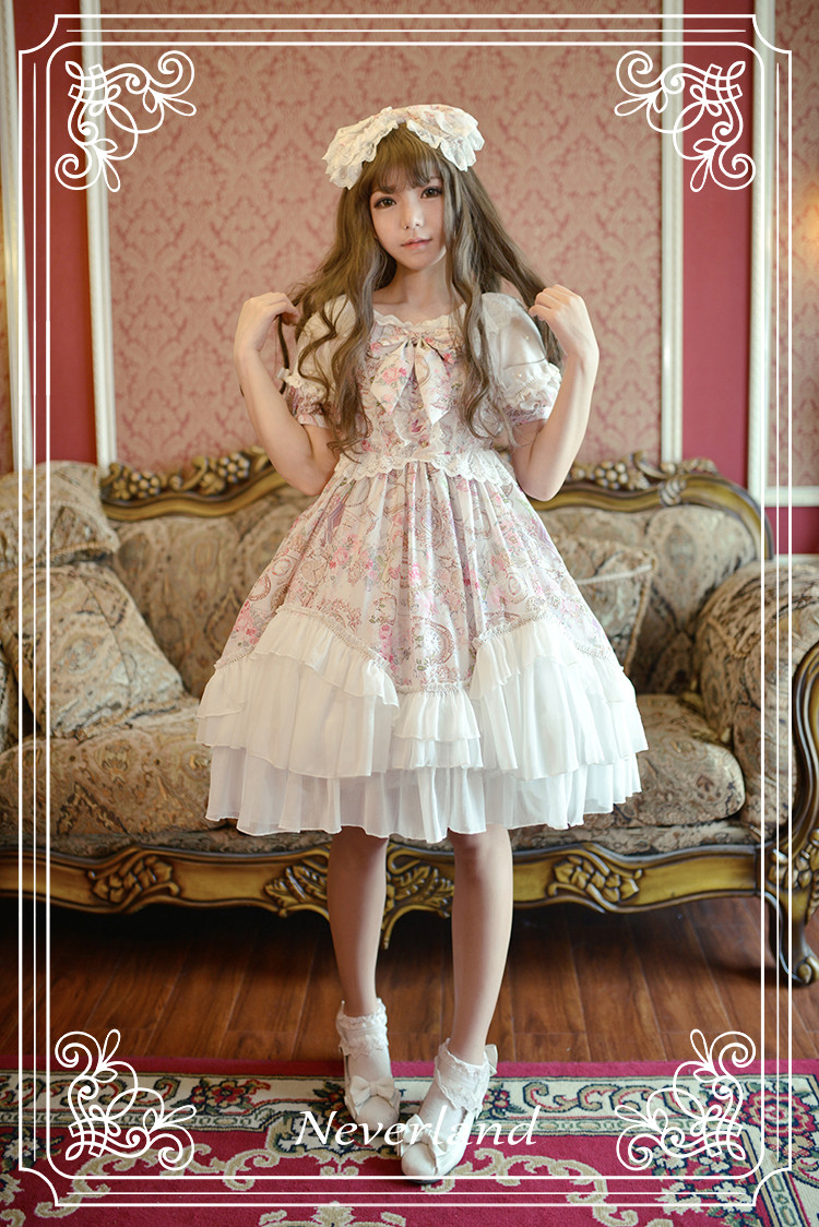 Antique Clock- Sweet Neverland Lolita Puff Sleeves OP Dress