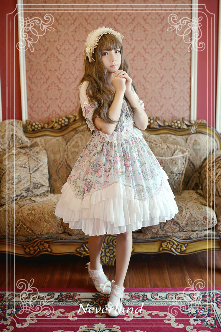 Antique Clock- Sweet Neverland Lolita Puff Sleeves OP Dress