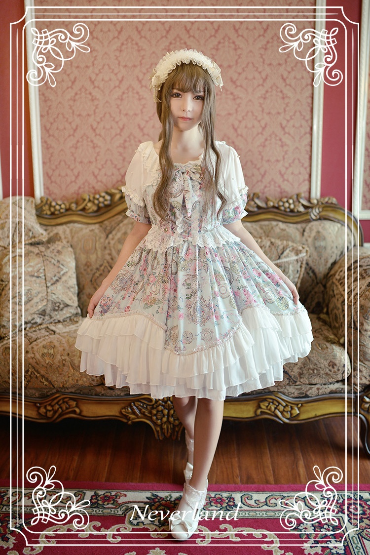 Antique Clock- Sweet Neverland Lolita Puff Sleeves OP Dress