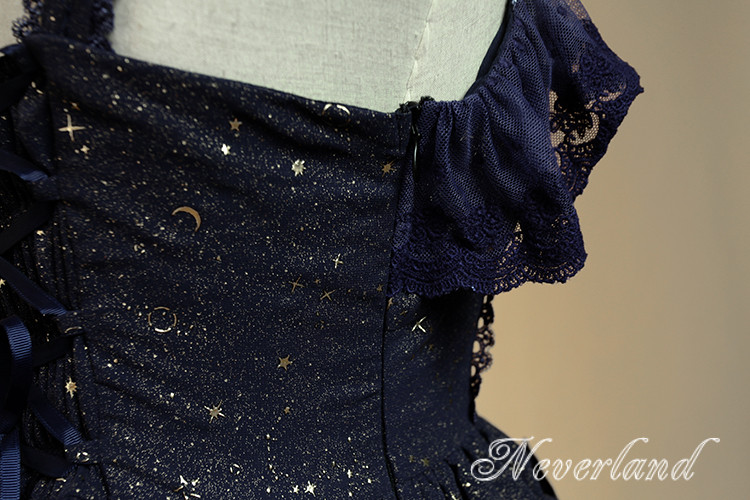 Fly Me to Polaris Gold Stamping Chiffon Neverland Lolita JSK