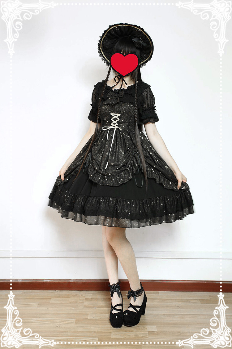 Fly Me to Polaris Gold Stamping Chiffon Neverland Lolita JSK