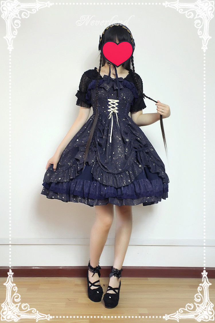 Fly Me to Polaris Gold Stamping Chiffon Neverland Lolita JSK