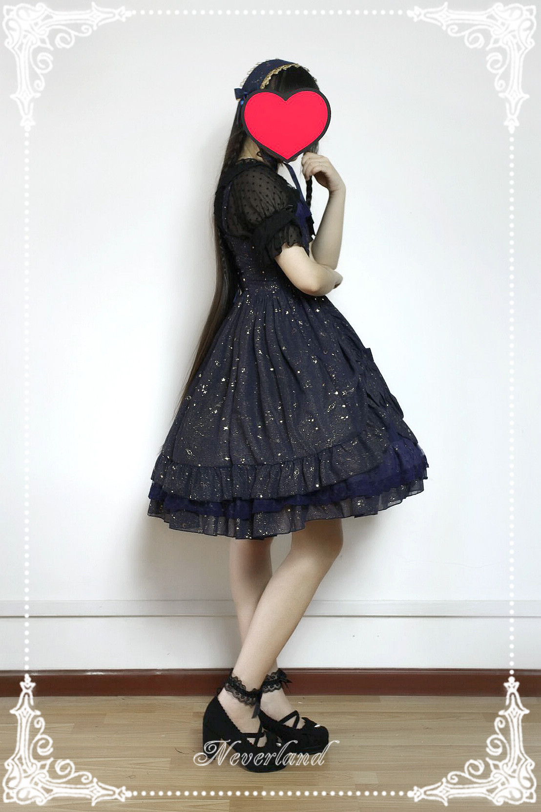 Fly Me to Polaris Gold Stamping Chiffon Neverland Lolita JSK