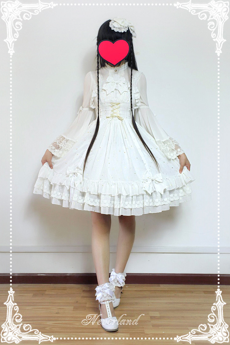 Fly Me to Polaris Gold Stamping Chiffon Neverland Lolita JSK