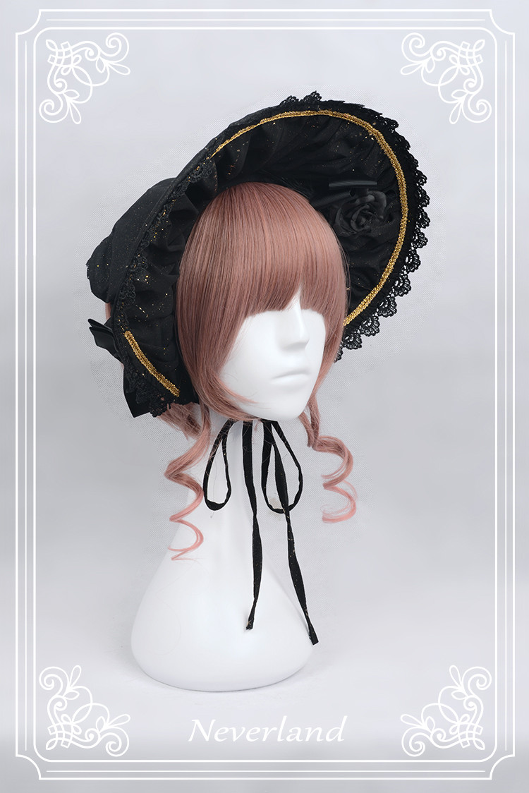 Fly Me to Polaris Gold Stamping Chiffon Neverland Lolita Bonnet