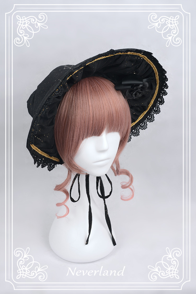 Fly Me to Polaris Gold Stamping Chiffon Neverland Lolita Bonnet