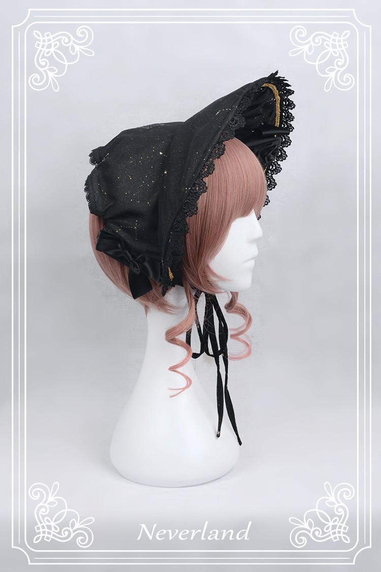 Fly Me to Polaris Gold Stamping Chiffon Neverland Lolita Bonnet