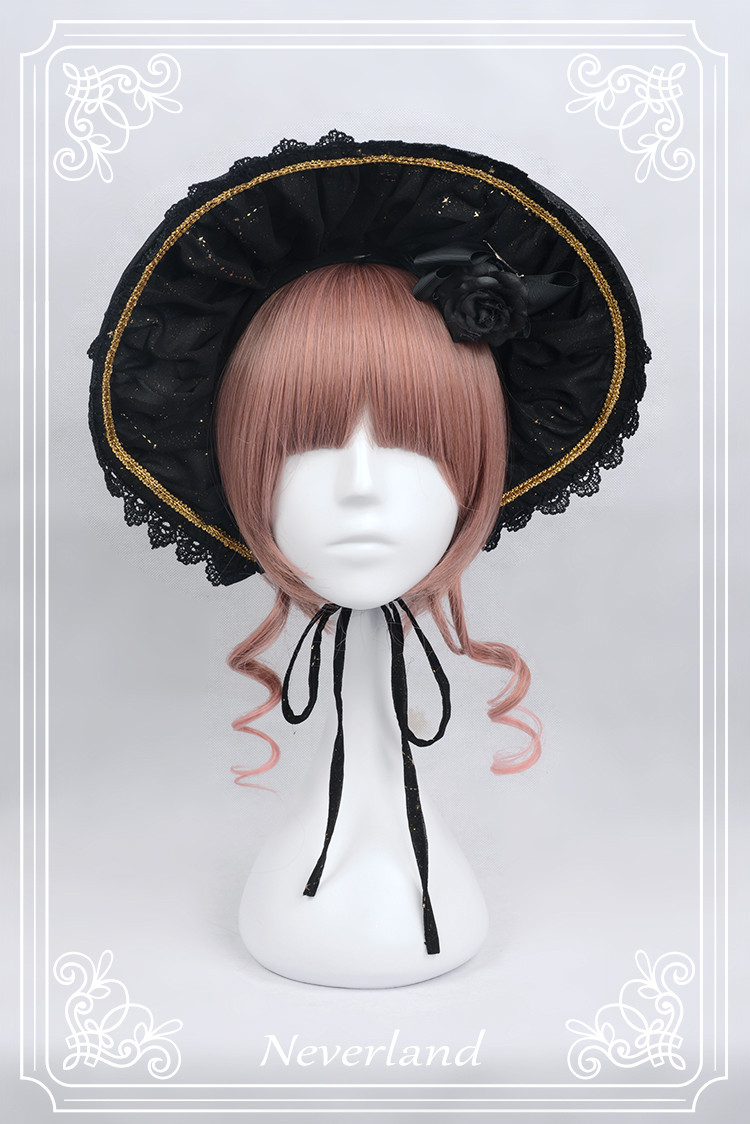 Fly Me to Polaris Gold Stamping Chiffon Neverland Lolita Bonnet