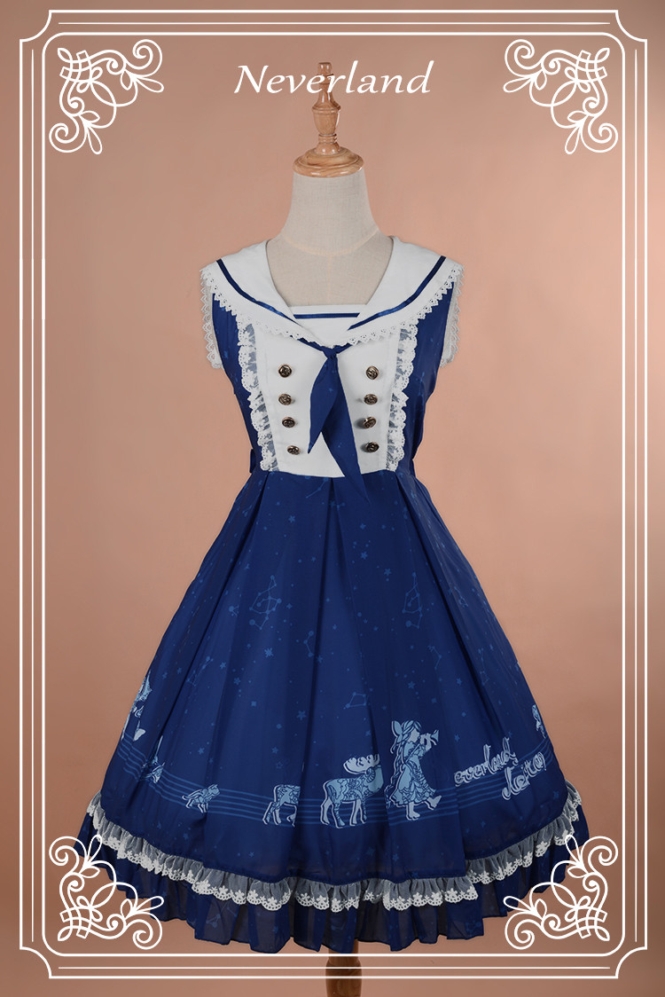The Piper at Starry Night Sailor Style Neverland Lolita Jumper Dress