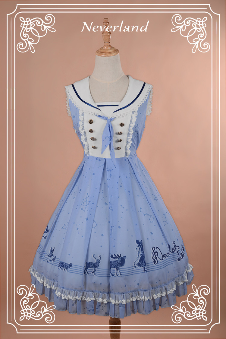 The Piper at Starry Night Sailor Style Neverland Lolita Jumper Dress