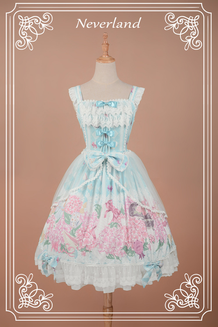 Perfume of Hydrangea Neverland Lolita JSK with Detachable Overskirt