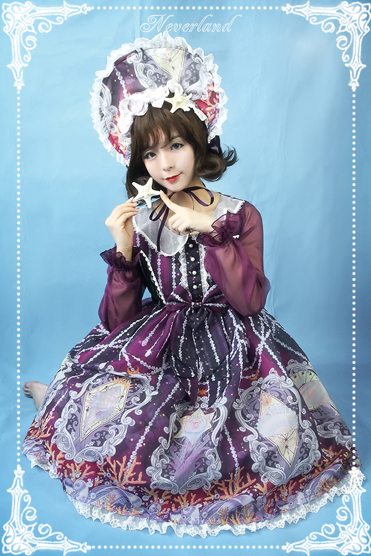 Crystal Palace High Waist Long Sleeve Neverland Lolita Dress