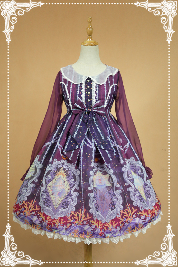 Crystal Palace High Waist Long Sleeve Neverland Lolita Dress