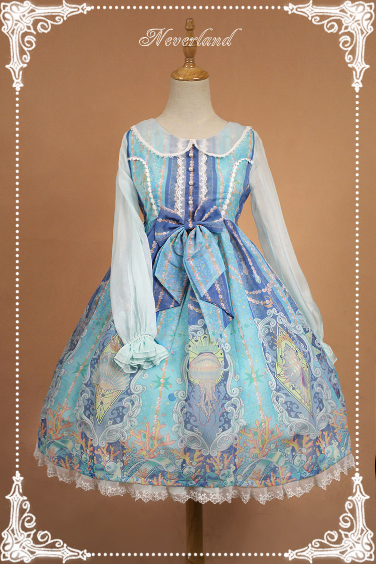 Crystal Palace High Waist Long Sleeve Neverland Lolita Dress