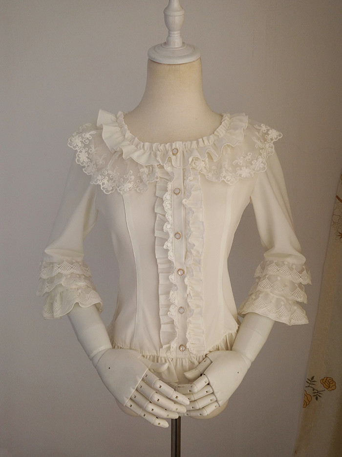 Original New Vintage Three-quarter Sleeve Chiffon Lace Princess Lolita Blouse