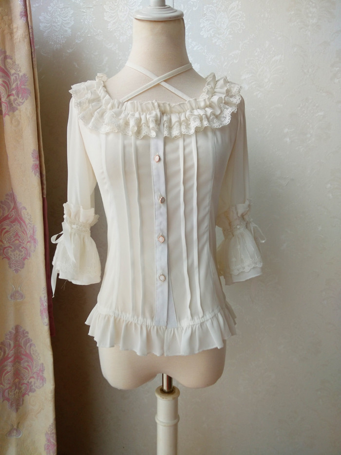 Original Bandage Suared Necklines Chiffon Lolita Blouse