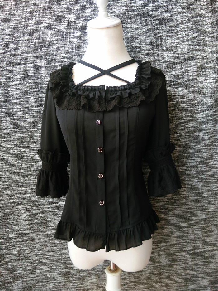 Original Bandage Suared Necklines Chiffon Lolita Blouse