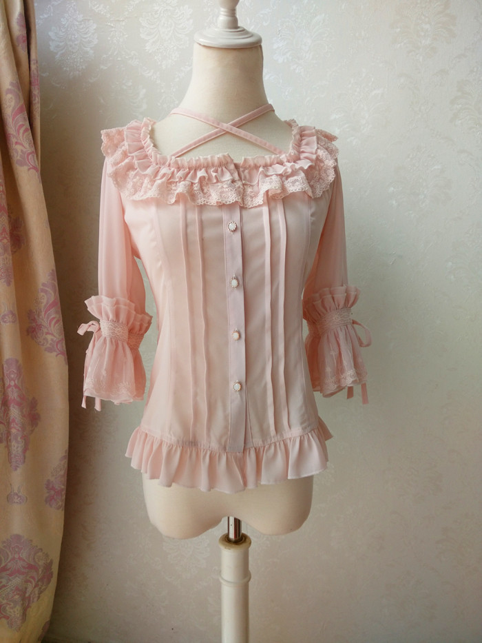 Original Bandage Suared Necklines Chiffon Lolita Blouse