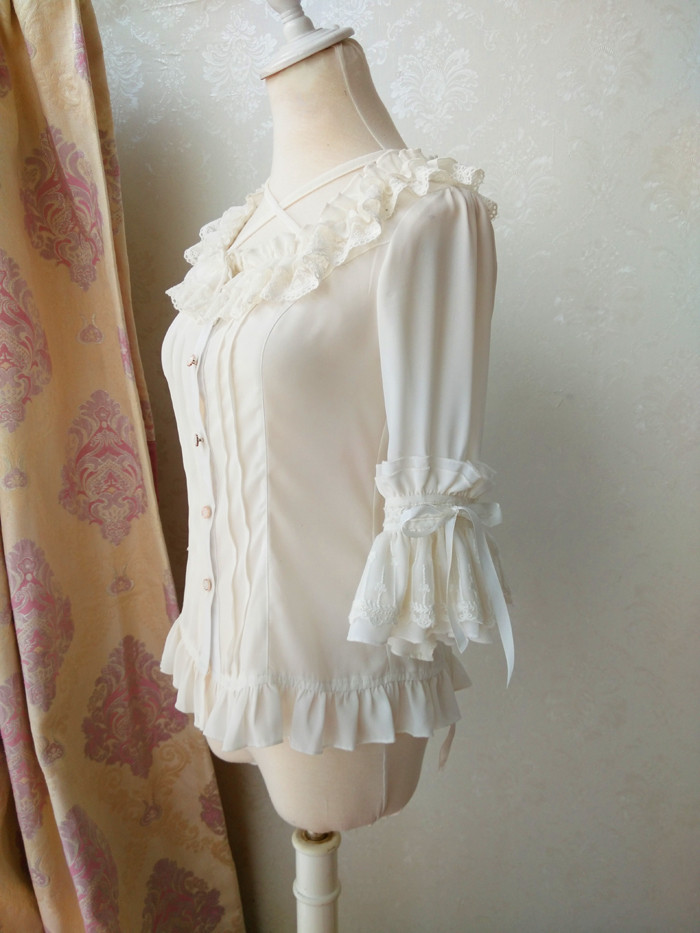 Original Bandage Suared Necklines Chiffon Lolita Blouse