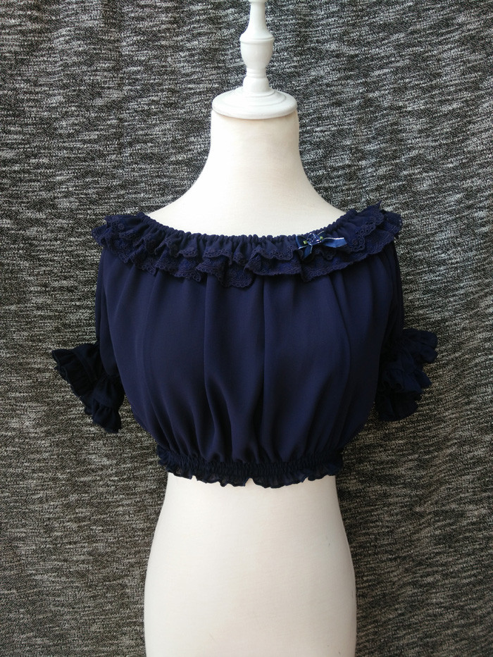 Original Summer Short Sleeved Chiffon Lace Lolita Bottoming Shirt
