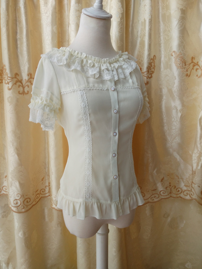 Cheap Original Slim Short Sleeved Chiffon Lace Princess Lolita Blouse ...