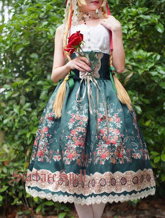AlpenRose Gothic Ethnic Surface Spell Lolita High Waist Fishbone Skirt