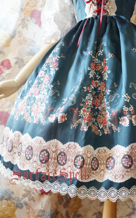 AlpenRose Gothic Ethnic Surface Spell Lolita High Waist Fishbone Skirt