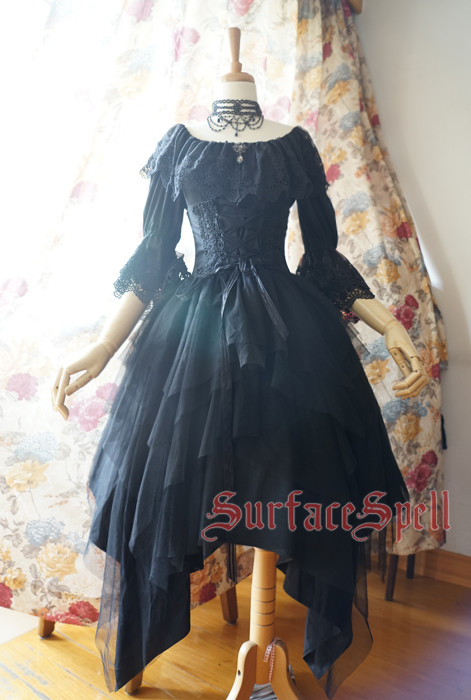 White Crystal & Black Agate Gothic Surface Spell Lolita High Waist Skirt