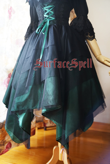 White Crystal & Black Agate Gothic Surface Spell Lolita High Waist Skirt