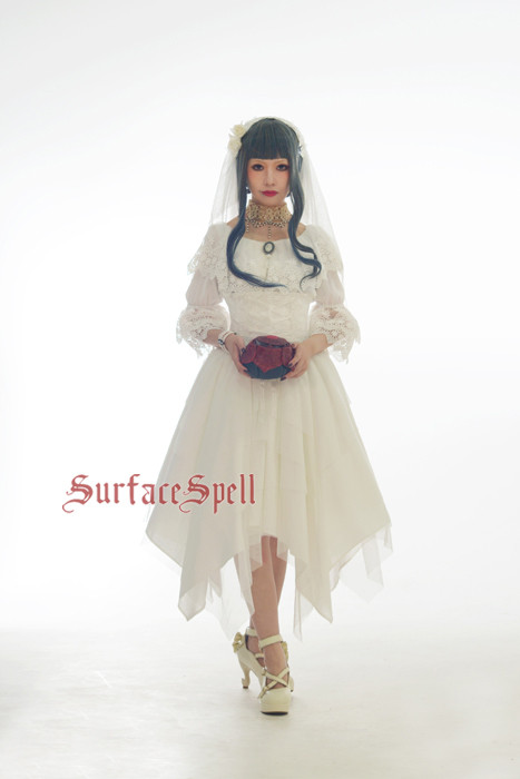 White Crystal & Black Agate Gothic Surface Spell Lolita High Waist Skirt