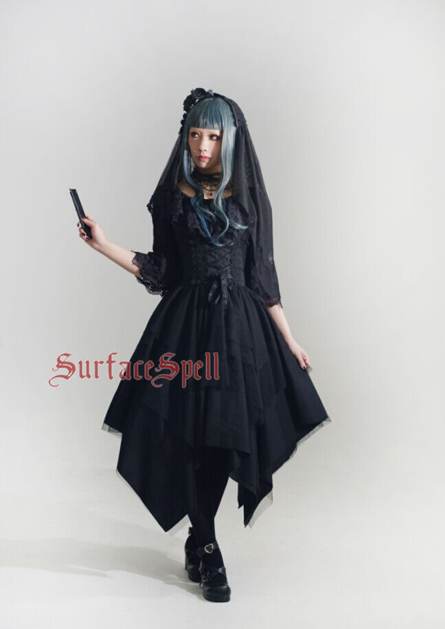 White Crystal & Black Agate Gothic Surface Spell Lolita High Waist Skirt