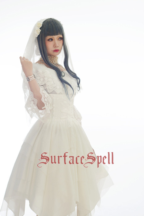 White Crystal & Black Agate Gothic Surface Spell Lolita High Waist Skirt